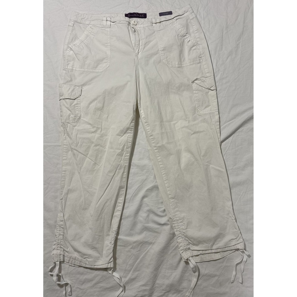 Gloria Vanderbilt Womens Cropped Pants White Utility Cargo Pockets Ruched Hem 12